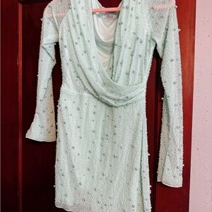 Oh Polly Mint Embellished Wrap Over A-Line Mini Dress